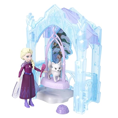 Mattel Disney Frozen Elsa ICY Animal Hideaway Doll & Playset | Elsa Small Doll w/ Removable Skirt, 2 Animal Figures, Slide & Accessories, Storytime Stackers, Inspired by Movie