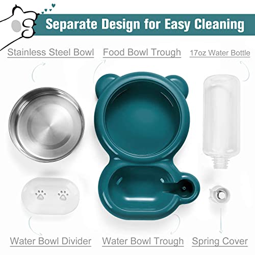 Dog Bowls, Cat Food and Water Bowl Set with Water Dispenser and Stainless Steel Bowl for Cats and Small Dogs - Dark Green - color: Dark Green