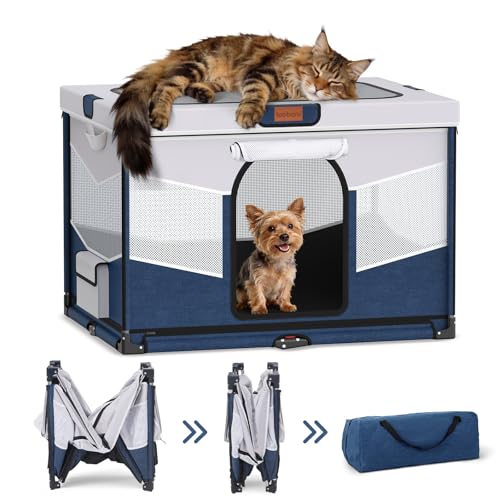 LOOBANI Small Dog Playpen, 32"x24"x22", Foldable & Portable, Blue | Puppy Cat Playpen Indoor, with Sturdy Steel Frame, Travel Dog Crate with Carry Bag, Removable Washable 690D Fabric Cover - color: Blue-Gray