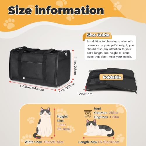 YUDODO 25lbs Cat Carrier Lightproof Soft Sided Pet Carrier for Large Cat | Airline Approved, Lightproof Breathable Design, Side Pockets, Durable Mesh, Foldable and Portable, Black - color: Black