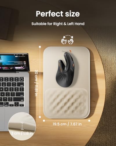 ProtoArc MP50 Ergonomic Mouse Pad with Wrist Support, Lycra Surface, Beige | 8° slope & massage points, soft memory foam, Large 12x8 Inches, Non-slip base. Relieves wrist strain for office & home - color: Beige Lycra