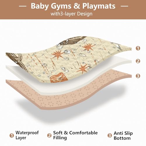 Baby Play Mat Desert Cowboy Hat and Cactus 50 x 50 Playpen Baby Mats for Floor Play Gym Crawling Mat Non-Slip Cushioned Playmat for Infants, Babies, Toddlers - color: Multi 16