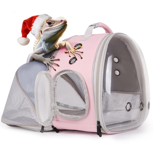 WEVONIGU Expandable Small Animal Backpack Carrier with Clear Bubble Window Large Space Travel Cage for Hedgehog Rat Parrot,Bearded Dragon,Sugar Glider,Airline Approved (Pink, BE Backpack) - color: Pink, size: BE Backpack