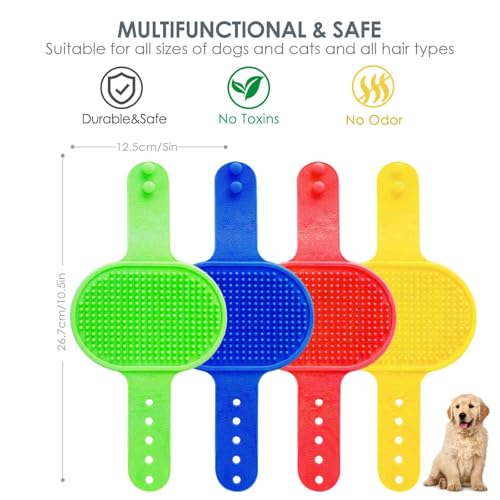 4 Pack Dog Grooming Brush, Premium Soft Silicone Pet Bath Brushes with Adjustable Handle, Shampoo Soothing Comb for Wet Dry Long Short Haired Dogs & Cats Massaging, Deshedding - color: Green+Blue+Red+Yellow