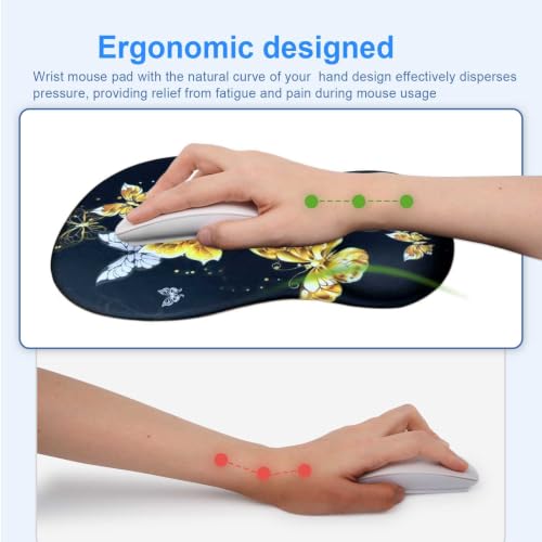 Ergonomic Mouse Pad with Gel Wrist Support, Comfortable Wrist Rest Mousepad with Non-Slip PU Base for Pain Relief, Desk, Home & Office (Golden Butterfly) - color: Golden Butterfly