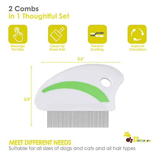 2 Pack Flea Lice Comb, Stainless Steel Dog Cat Grooming Combs with Rounded Teeth, Professional Pet Tear Stain Remover, Dematting Tool for Small, Medium & Large Pets