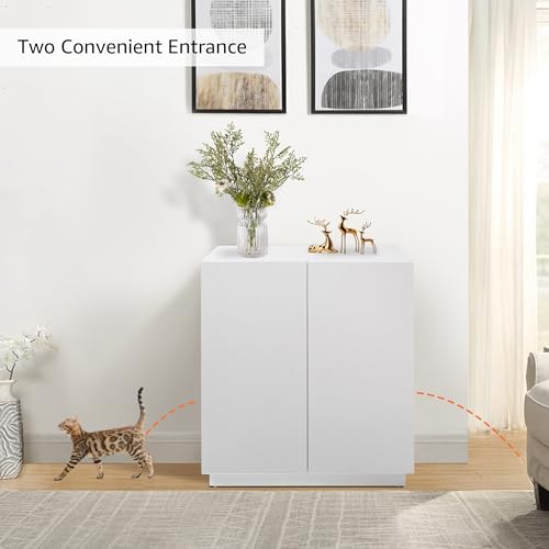 unipaws Tall Cat Litter Box Enclosure for Tall or Top Entry Litter Box | Hidden Litter Box Cover with Shelves, Kitty Enclosed Litter Box Cabinet, Cat Box Furniture - color: White