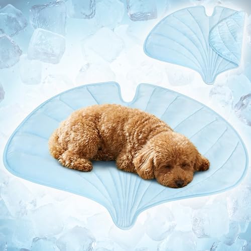 PetAmi Dog Cooling Mat, Ginkgo Leaf Shape, Pet Pad with Cooling Nylon & Soft Fleece, Q-Max > 0.4 Reversible All Season Blanket for Dogs & Cats, Medium 44x49 in, Light Blue - color: Baby Blue, size: Medium