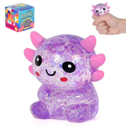 Purple Sitting Axolotl Squeeze Toy, Slow Rising Squishy Toy | Cute Glitter Squeeze Anxiety Pressure Ball, Portable Calming Fidget Toy for ADHD Autism, Gift Box Packed - color: Single Purple Sitting Axolotl