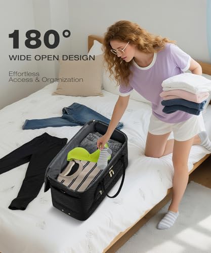 Travel Duffle Bag, Wide Open Large Weekender Bag for Women with Shoe Compartment, Carry on Overnight Bags with Toiletry Bag, Hospital Bag for Women Labor Delivery with Wet Pocket (Black) - color: Black, size: 45L