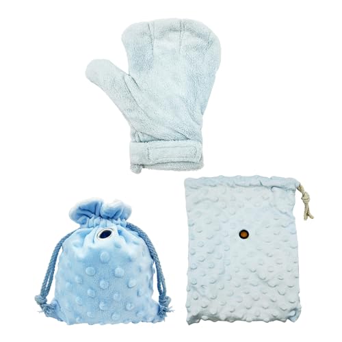 3 Pack Sugar Glider Tote Plush Sleeping Pouches & Anti Bite Mitten (Blue) | Warm Carrier Bag, Portable Drawstring Bonding Pouch, Calming Soothing Glove, For Small Pets - color: Blue
