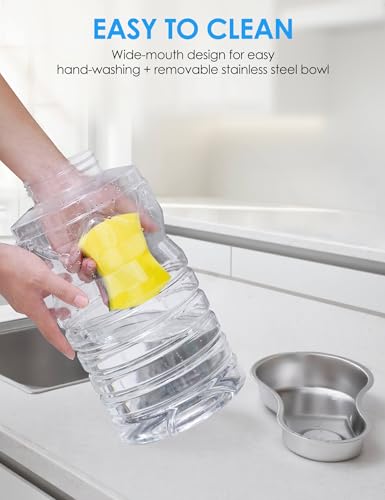 Heouvo 2.1 Gallon Automatic Dog Water Dispenser (8L-Black) | Wide Mouth, Easy Clean/ Removable Stainless Steel Bowl/ Gravity Refilling, Large Capacity for Cats and Dogs, Multi-Pet Homes - size: 8L