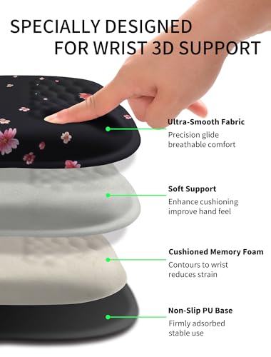 Hokafenle Ergonomic Wrist-Hugging Mouse Pad Wrist Support, U-Shaped Holding Wrist Rest Mousepad for Carpal Tunnel Pain Relief with Cushioned Memory Foam Slope Massage Bulge (10.2x8.3 in,Fall Flower) - color: Falling Flowers