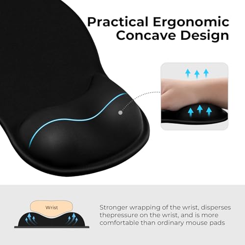 EooCoo Mouse Pad with Gel Wrist Rest, Ergonomic Mousepad Wrist Alignment | Middle Concave Design for Natural Wrist Alignment, Non-Slip Base Mousepad, Carpal Tunnel Relief, Office Desk Accessories - color: Black