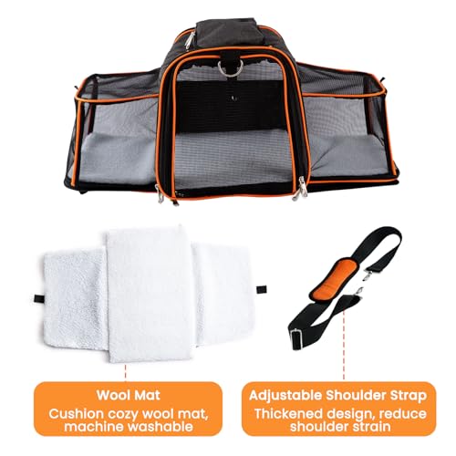 Pet Carrier Airline Approved, 17x11x11 TSA Travel Carrier | 5-Side Expandable Entry, Lightweight Alloy Frame, Collapsible Storage, Washable Wool Mat, Comfortable Bag for Cats & Dogs