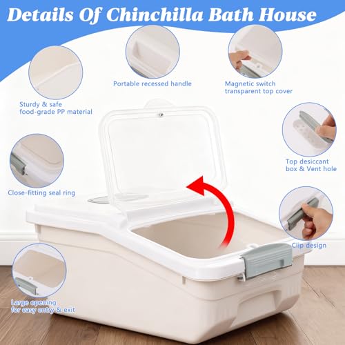 Large Chinchilla Sand Bath Container Kit Plastic Chinchilla Dust Bath Tub with Sand Cup and Sand Shovel Large Opening Clear Hamster Shower Room for Hedgehog Guinea Pig Squirrel Small Animals