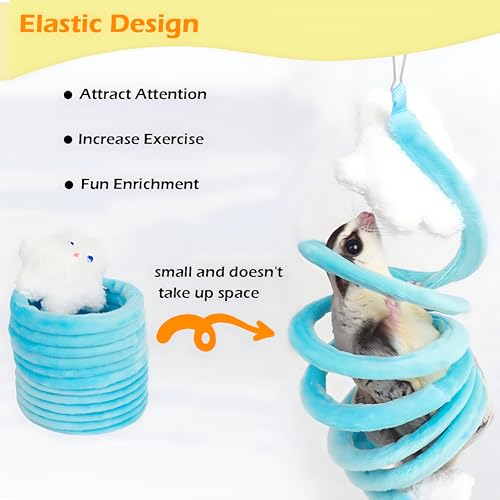 Sugar Glider & Small Pet Play Bundle - Elastic Climbing Ropes (2PCS Blue/Yellow) + Large Hideout for Guinea Pigs, Rabbits, Ferrets