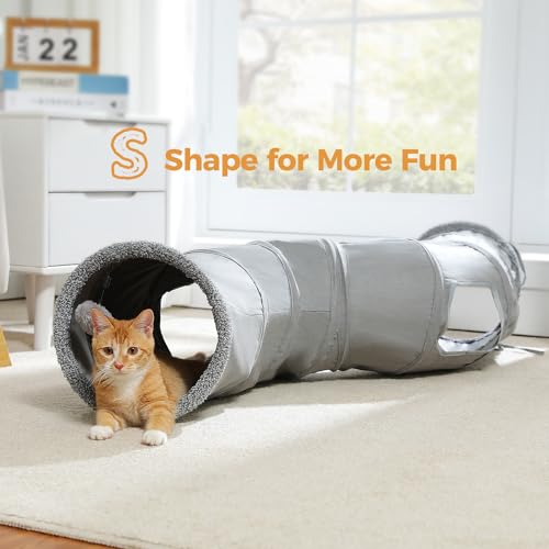 PAWZ Road Cat Tunnel S Shape Cat Tunnels for Large & Indoor Cats 51”Long | Durable, Spacious 10.5" Cat Tube with Peepholes & Dangling Ball Toy, Connected to Play Tunnels, Collapsible for easy storage