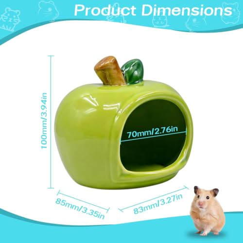 RUIAN Hamster Hideout - Ceramic Hamster Hide for Syrian and Dwarf Hamsters, Hamster House and Hamster Sand Bath Cave, Gerbil Hideout for Small Animal Cage Accessories(Green) - color: green