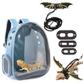 kathson Bearded Dragon Carrier with Harness and Leash Set, Large Reptile Travel Carrier Portable Lizard Backpack Clear Small Animals Carrying Bag for Gecko Hamster Rabbit Hedgehog Kitten (Blue) - color: Blue