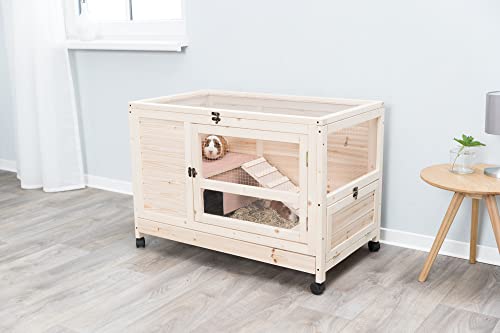 TRIXIE Natura X-Small Indoor Rabbit Hutch, Pet House for Rabbits and Guinea Pigs, Bunny Cage on Wheels, Pull Out Tray - color: Natural, size: 35.4"L x 22.2"W x 25.0"H