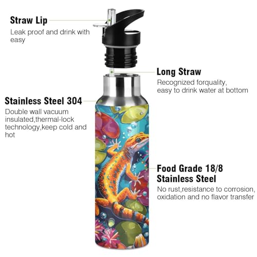 Colorful Lizard Water Bottle Kids Insulated Sports Vacuum Stainless Steel Mug with Straw Lid & Handle 20 oz - color: AB04