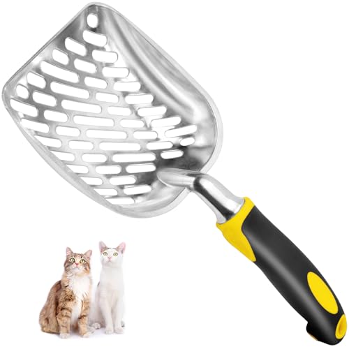 Cat Litter Scoop-Metal Cat Scooper-Long Handle Scoop,Cat Scooper-Poop Sifting-Mesh Shovel-Suitable for Cat Litter Box, (Yellow) - color: Yellow, size: L