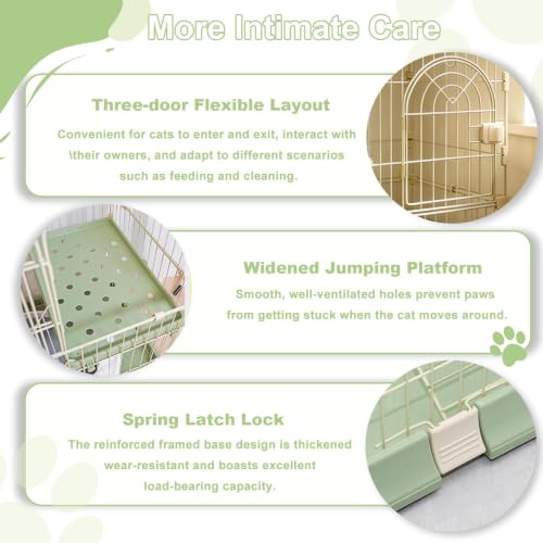 Cat Cage for Indoor Cats, DlY 2-Tier Catio & Cat Playpen with Escape-Proof Spacing, Sturdy Metal Cat Crate Kennel for Kittens, Ferrets & Small Animals - color: Green, size: 2-Tier 35"
