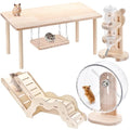 4-piece Hamster Toy Set with Wooden Hamster cage Accessories Platform Table Swing Climbing Ladder Running Wheel Water Bottle Suitable for Small Pets Such as Golden Bear Dwarf Hamster Sand Rat Rat etc