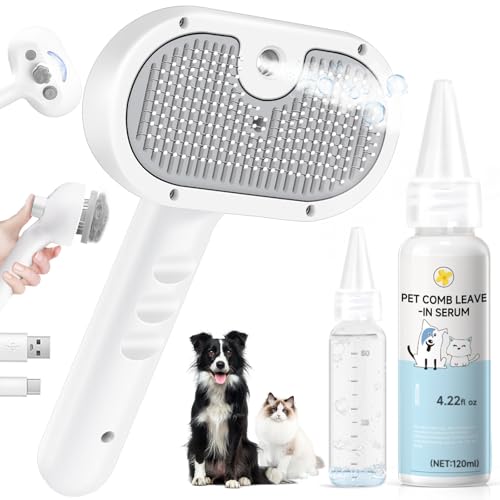 Pet Steam Brush Dog Cat 2026 New Grooming Comb for Shedding Floating Hair | Smooth & Detangling, Gentle Cool Mist Softens Hair Reduces Static Helps Pets Who Dislike Bathing,Includes Waterless Shampoo - color: Gray, size: 120ML