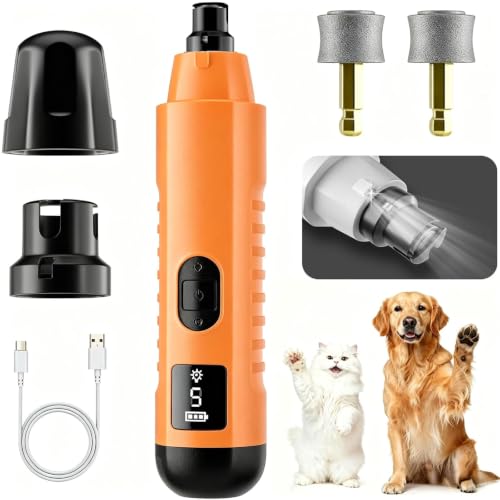Quiet Pet Nail Grinder with LED Light, 5-Speed Adjustable Dog Nail Grooming Tool for Home Grooming of Small Medium Large Pets, USB Rechargeable