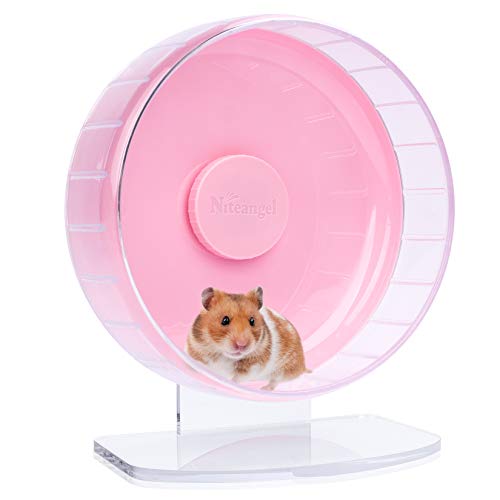 Niteangel Super-Silent Hamster Exercise Wheels: Quiet 10 inch Running Wheel | Can 10.6-13.4" Adjustable Height - No Bend Back Spinner Running for Dwarf Syrian Hamster Gerbils Mice Or Other Small Animal - color: Pink, size: Medium