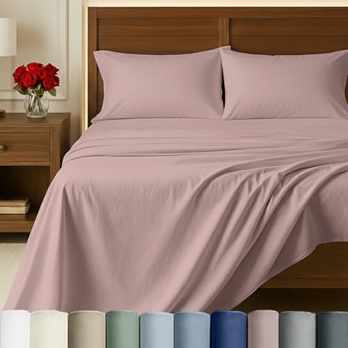 California Design Den 100% Egyptian Cotton Full Sheet Set, Dusty Rose | Backed by Good Housekeeping Seal, Light & Airy Soft Sateen, 15" Deep Pocket, All-Around Elastic, Durable, Easy Care 4pc Set - color: Dusty Rose, size: Full