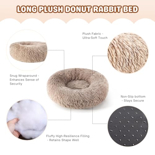 Rabbit Bed, Long Plush Donut Shaped Washable Bunny Hideout Soft Pet Bedding Mat for Guinea Pig, Kitten, Chihuahua & Small Pets for Snuggling Resting - Khaki - color: Khaki