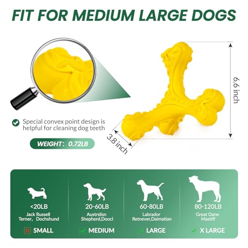 Dog Chew Toys for Aggressive Chewers Large Breed,Indestructible Bones Toy，Durable Cleaning Toothbrush Natural Rubber Dog Toys… (Yellow) - color: Yellow