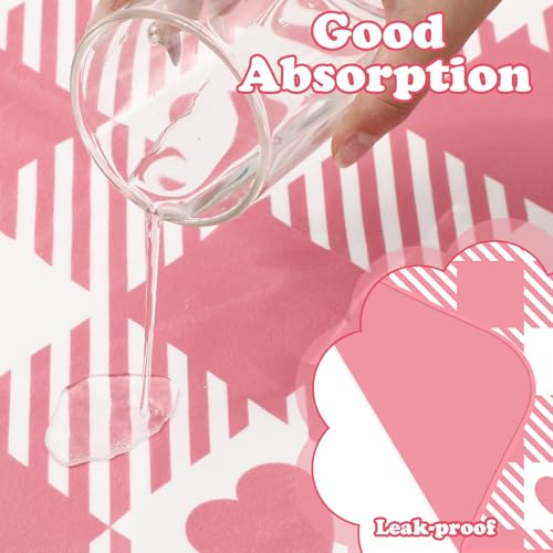 JarThenaAMCS 3 Pcs Checkered Guinea Pig Pee Pads 24 x 47 in Pink White Heart Reusable Bunny Squirrel Mat Washable Small Animal Cage Liner for Valentine's Day Rabbit Hamster Chinchilla Ferret Rat