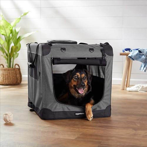 Amazon Basics Folding Portable Soft Pet Dog Crate Carrier Kennel with Fleece Pad, 30 x 21 x 21 inches, Grey - color: GREY, size: 30.0"L x 21.0"W x 21.0"H