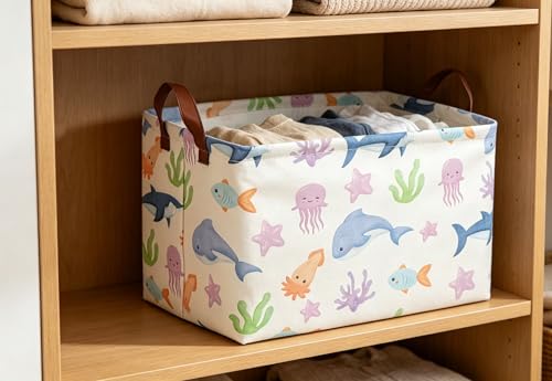 Essme Rectangular Basket, Storage Basket with Handles for Room Decor,Ocean Storage Bin（Ocean） - color: Ocean