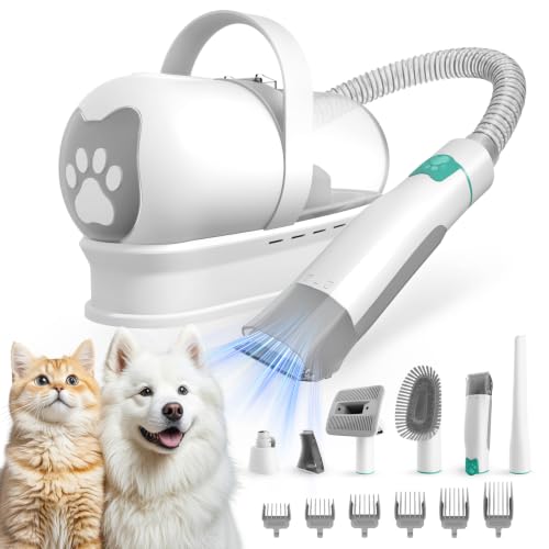 Dog Grooming Kit, Pet Grooming Vacuum with Pet Clipper Nail Grinder, Dog Hair Vacuum with 6 Pet Grooming Tools for Dogs Cats Shedding Grooming