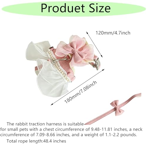 Rabbit Harness and Leash for Walking Escape Proof, Cute Bunny Clothes, Pets Stuff Suitable, Hiking, and Training—Also Suitable for Small Animals Such As Ferrets, Kittens, and Puppies