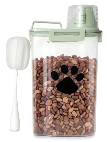 Dog Storage Container with cleaning brush with Measuring Cup | Airtight Portable Pet Food Containers with Upgraded Large Spout and Cup for Dogs,Cats,Birds,Small Animals（Green） - color: 3QT-Green