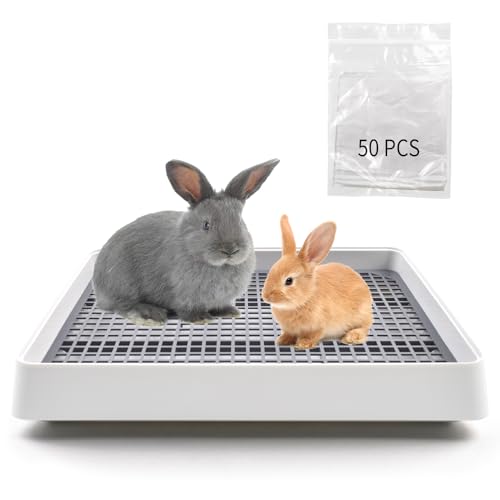 Large Rabbit Litter Box for Cage,Bunny Litter Box Grate Restroom with 50 Pcs Disposable Rabbit Cage Liner Guinea Pig Litter Pan with Grate Rabbits Litter Tray Pet Toilet for Rat Ferret Hamster