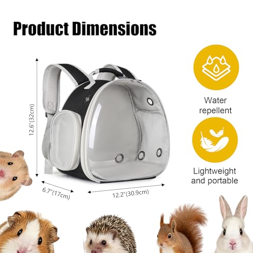 Guinea Pig Backpack, Space Capsule Bubble Window Small Animal Backpack for Guinea Pig, Bird Bunny Rabbit - color: Black