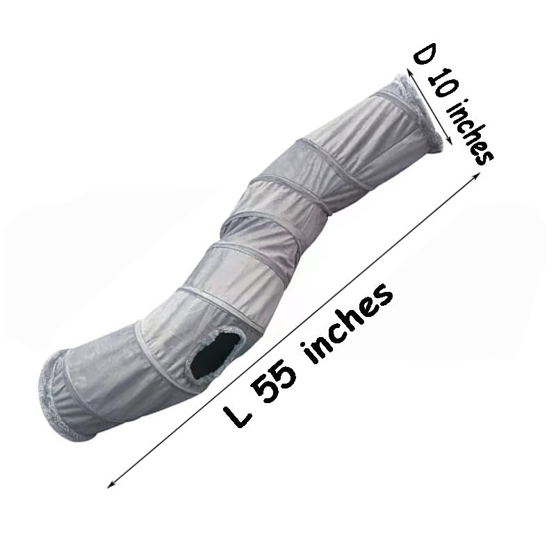 2-Way Collapsible Cat Tunnel Tube Toy Pack— Interactive Play Tunnel with Peek Holes, Ball and Wand Toy for Indoor Cats, Kittens, Puppies & Rabbits | Hours of Fun & Exercise - color: Grey fleece