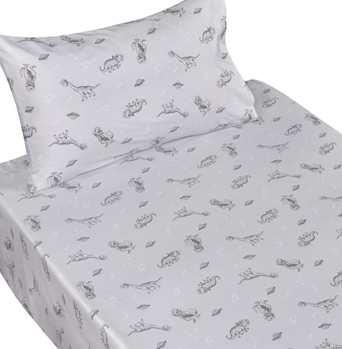 Scientific Sleep Gray Dinosaur Space Walk Universe Travel 100% Cotton 3 Pcs Twin Bed Sheet Set Kids Toddler Teen, Flat Sheet & Fitted Sheet & Pillowcase Kids Bedding Set Twin - color: Gray Dinosaur, size: Twin