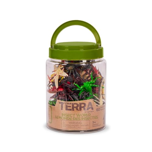 Terra by Battat Insect World Bug Toys, 60 Mini Figures in Tube, Insects | 60 toy bugs in 12 realistic designs with ants, scorpions, beetles, dragonflies and more in a storage tube, Insects, 3+ Years - style: 60pcs Insects & Bugs