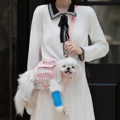 Wakytu Dog Lift Harness Dog Carrier Sling for Small Dogs & Cats,L | stylish puppy sling carrier with handle & pocket,adjustable leash,walking & travel - color: 2.0 Pink, size: Large(11-16 LBS)