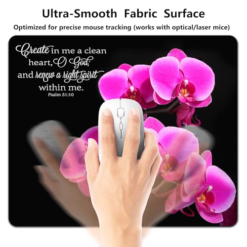 9.5x7.9 Inch Office/Gaming Mouse Pad, Create in Me a Clean Heart Christian Bible Verse Scripture, Vibrant Pink Orchids with Inspirational Quote Cute Anti-Slip Mat for Desk - color: Colorful Pattern Art11