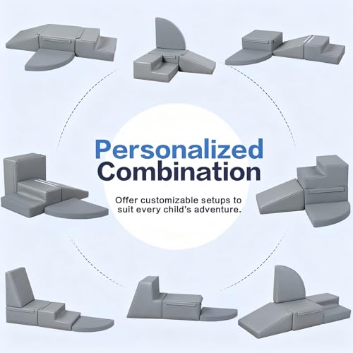 Sumbababy Foam Climbing Blocks for Toddlers: 4 PCS Soft Play Toys - Waterproof PU Leather Climber - Kids Indoor Playground Set for Preschool and Daycare - style: Grey