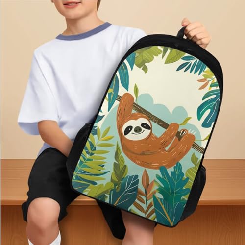 Kids' Backpacks & Lunch Boxes Active Sloth Water Bottle Holder and Large Capacity Pencil Case 4PCS Set Bookbag for 8 Years Old Girls Lightweight 2Nd Grade School Bag with Compartment - color: Active Sloth